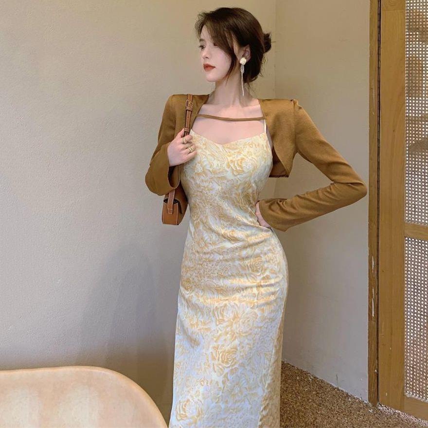 Bộ áo khoác + chân váy lưng cao in họa tiết thời trang mùa thu phong cách mới cho nữ 2021 | BigBuy360 - bigbuy360.vn