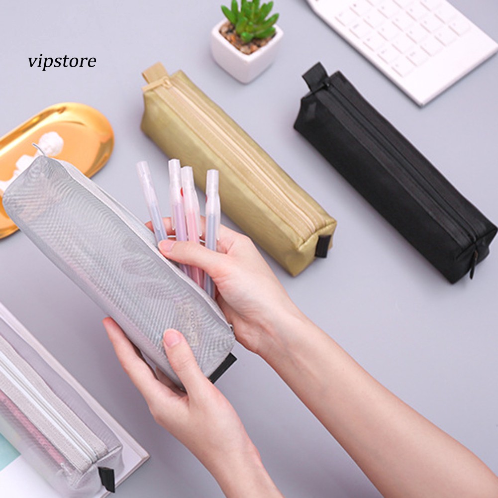 Túi Lưới Đựng Bút Màu Sắc Trơn Tiện Dụng