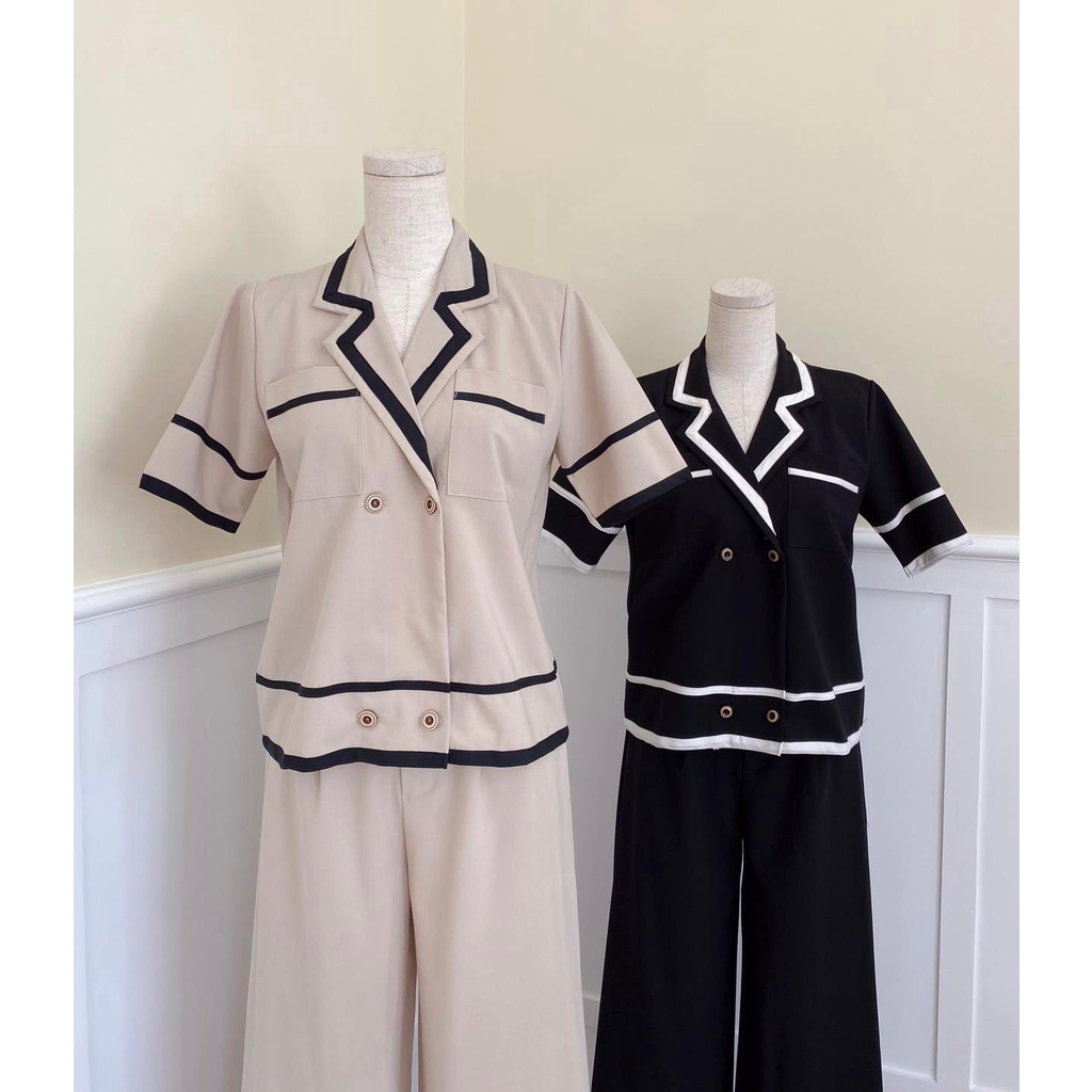 [HÀNG THIẾT KẾ CAO CẤP] Set Vest Tay Ngắn + Quần Suông Tôn Dáng Đi Tiệc / Công Sở Màu Đen Sang Trọng