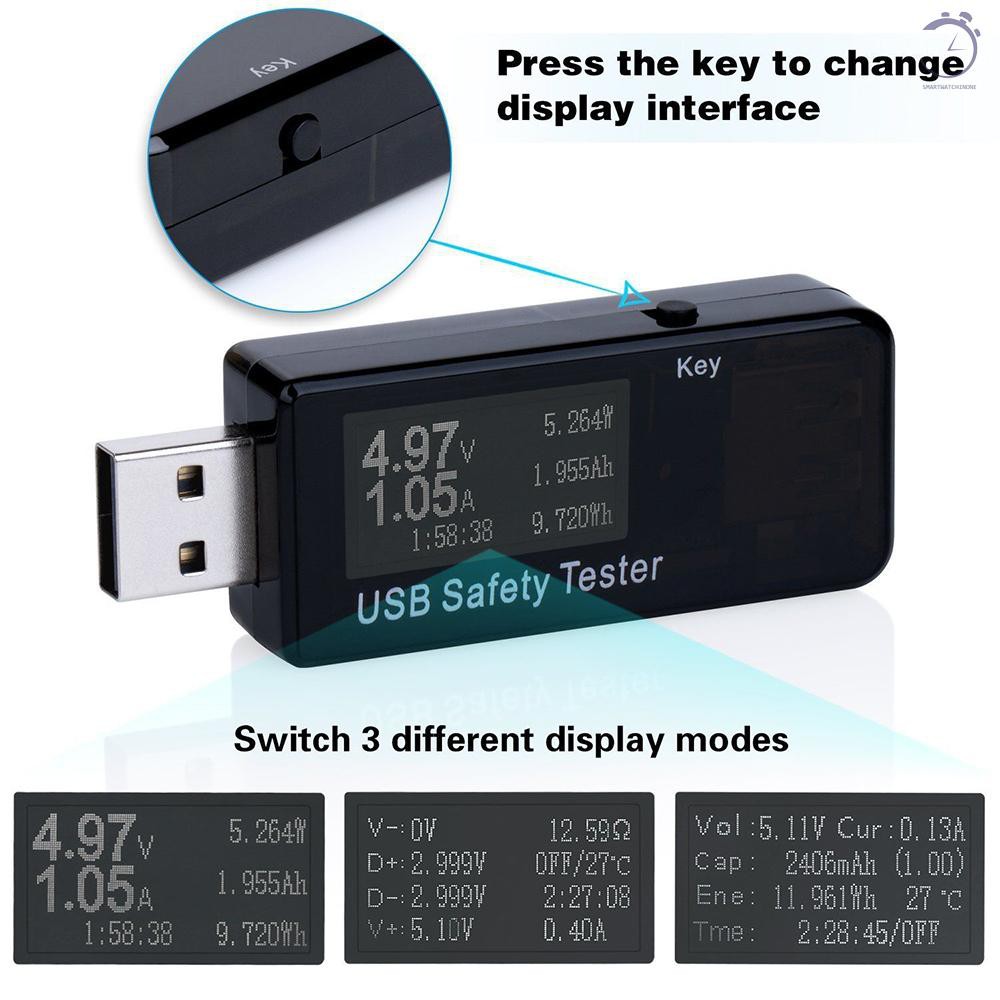 Máy đo điện áp kỹ thuật số USB Máy đo điện áp hiện tại DC 5.1A 30V Bộ đo điện áp khuếch đại Kiểm tra tốc độ của bộ sạc Cáp Dung lượng của ổ cắm điện Màu đen♠