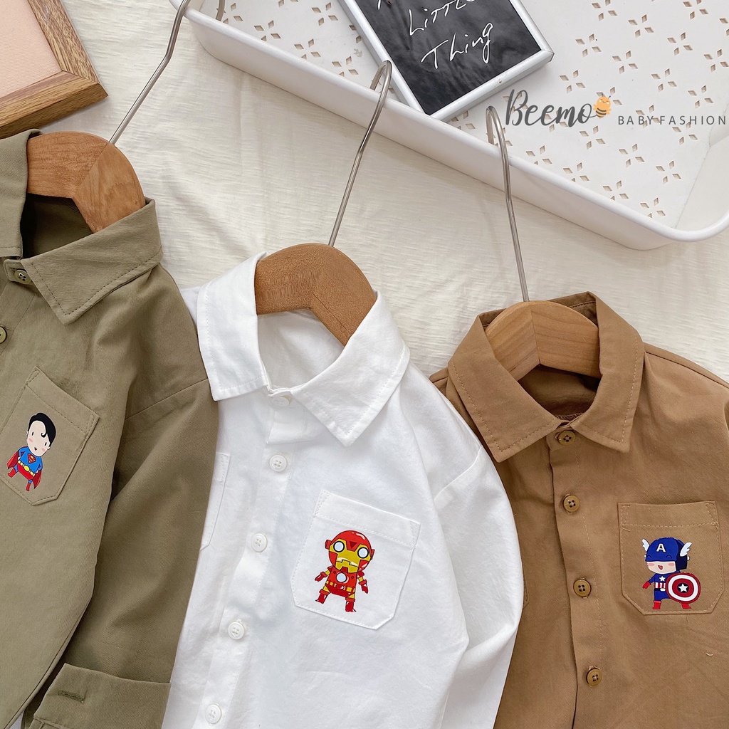 Áo Sơmi thu đông Dài Tay in Hình chibi Siêu anh Hùng Cho Bé Trai