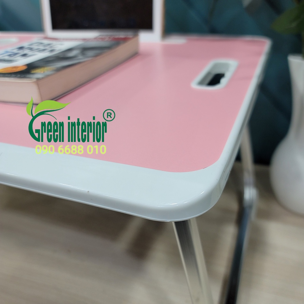 Bàn học gấp gọn, bàn làm việc gấp gọn thông minh GreenFurni có khe cắm ipad, ngăn kéo màu hồng XKZS-001H