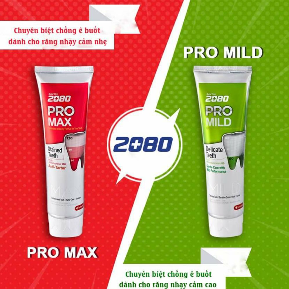 Kem đánh răng  2080 PRO MAX, MILD SENSITIVE cao cấp Hàn Quốc,  chống ê buốt cho răng nhạy cảm 125G - Trung Đông Pharmacy