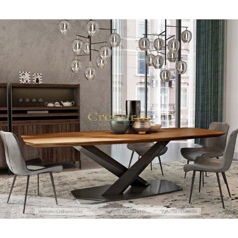 BÀN ĂN MẶT ĐÁ CERAMIC KẾT HỢP CHÂN THÉP SƠN TĨNH ĐIỆN CHỮ X CÁCH ĐIỆU (2 MÀU ĐEN, TRẮNG) | BigBuy360 - bigbuy360.vn