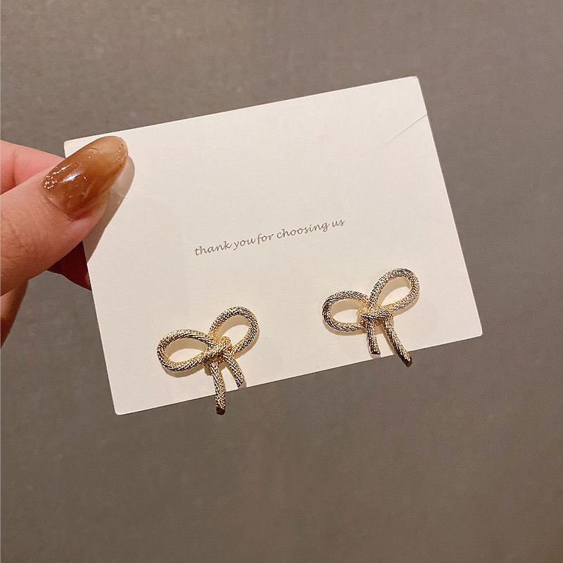 Bông Tai Hình Nơ Bằng Kim Loại Phong Cách Vintage Hàn Quốc