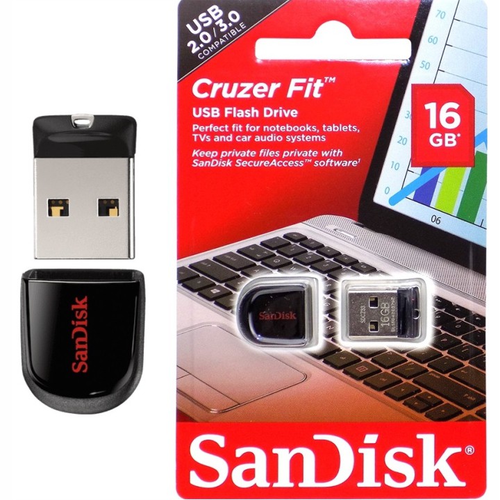 USB SanDisk 16GB Cruzer Fit CZ33 – USB Flash Diver – CHÍNH HÃNG – Bảo hành 5 năm