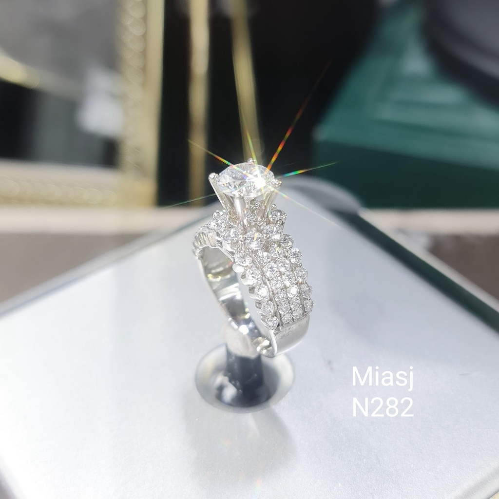 Nhẫn bạc Ý S925 nữ đính đá hột Mỹ cao cấp MiASJ N282 bản to sang trọng