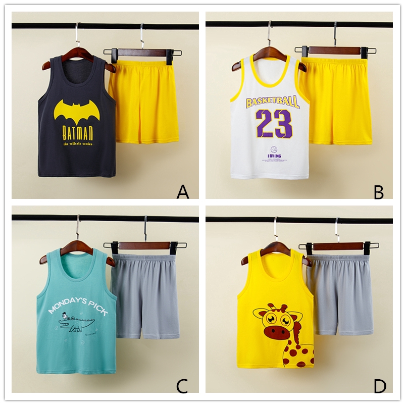 Bộ quần áo 2 món gồm áo thun ba lỗ + quần ngắn xinh xắn thoải mái cho trẻ em