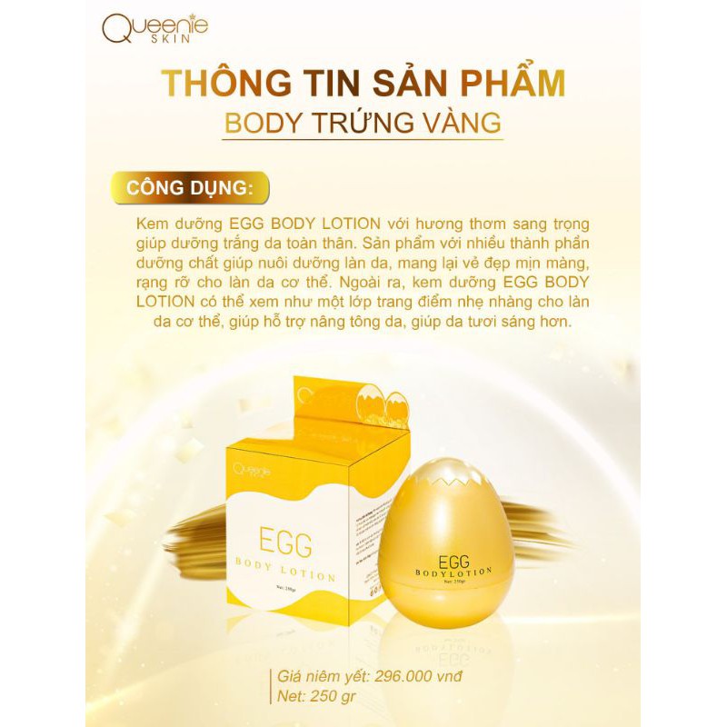 Body Trứng Vàng 250gr 'EGG BODY LOTION' CÔNG TY DƯỢC MỸ PHẪM QUEENIE SKIN