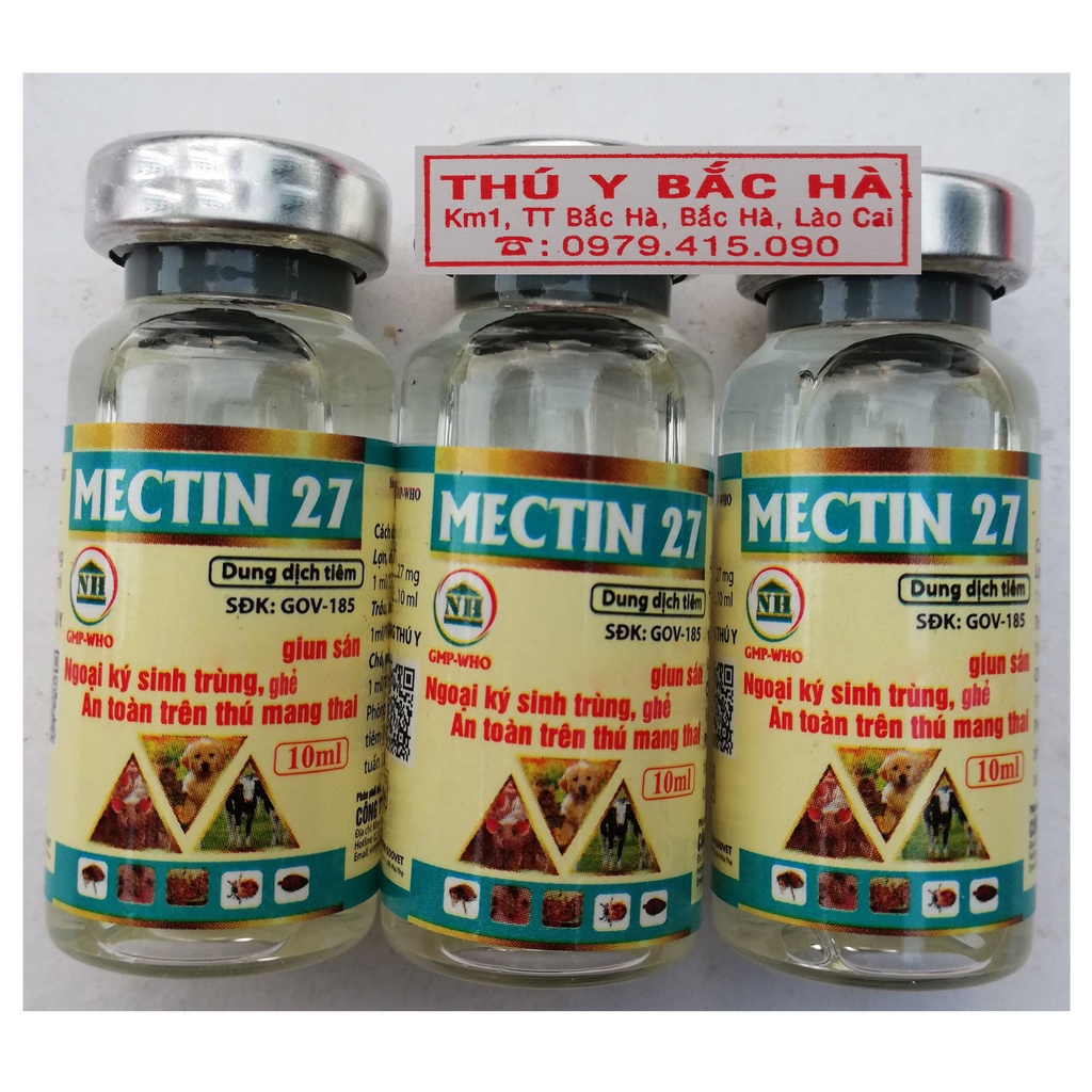 MECTIN 27 Quy cách 10ml Chuyên dùng cho Lợn, dê, cừu, chó, mèo, trâu, bò