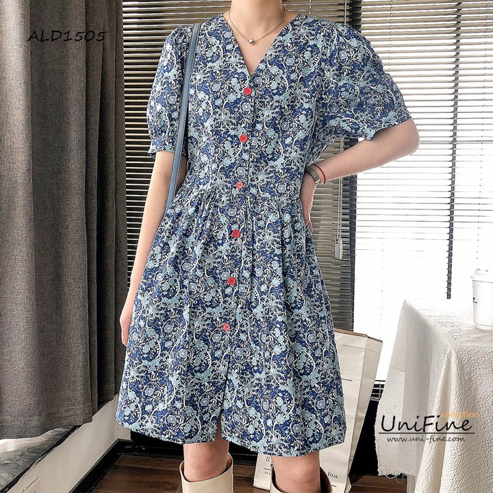 ĐẦM HOA NÚT ĐỎ - ALD1505