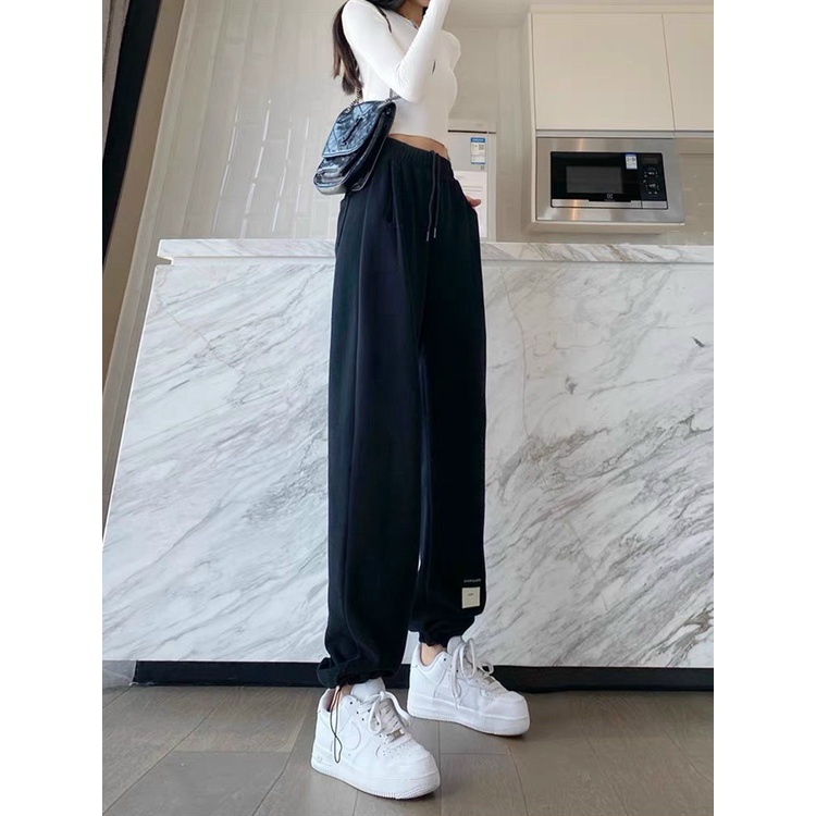 Quần jogger chốt gấu item/Quần thun ống rộng form unisex nam nữ mặc được chất vải dày dặn GODO QD41