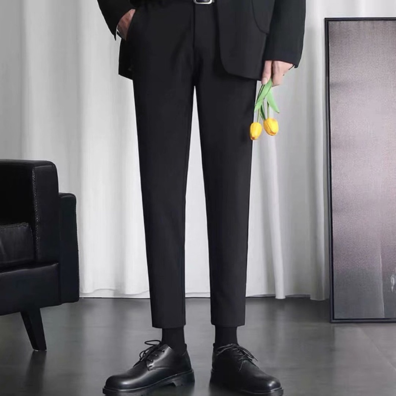 Quần tây ống suông đứng màu đen phong cách Hàn Quốc thời trang thu đông dành cho nam