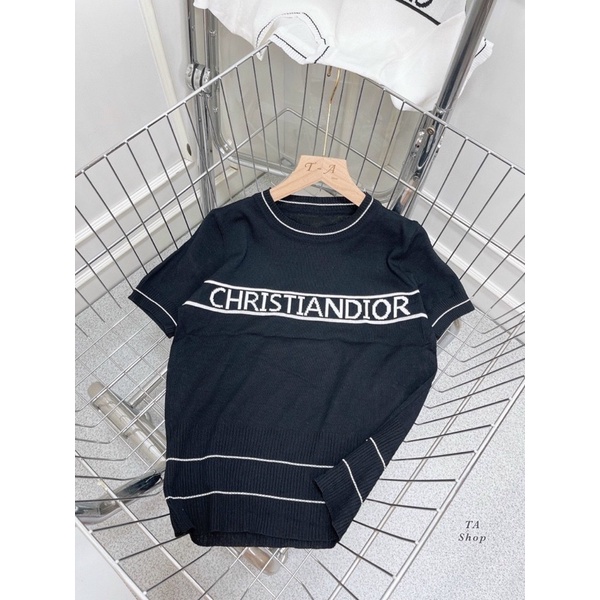 Áo len mỏng mongtoghi viền chữ Đì O hai màu Trắng , Đen