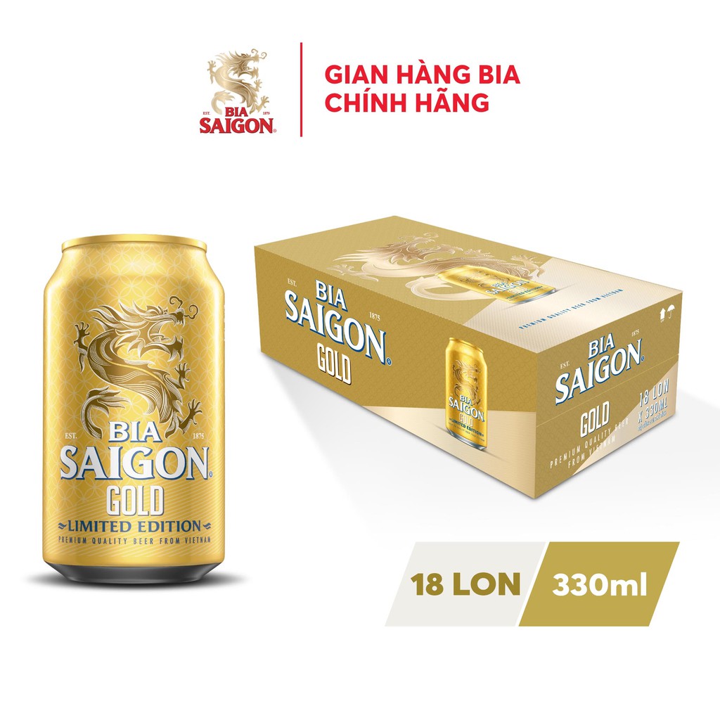 Thùng 18 lon bia SÀI GÒN GOLD - SABECO - 330ml/lon