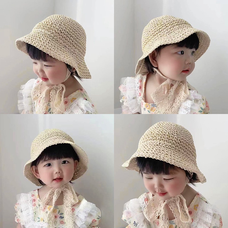 Nón cói phối ren cột nơ cho bé (có ảnh thật)