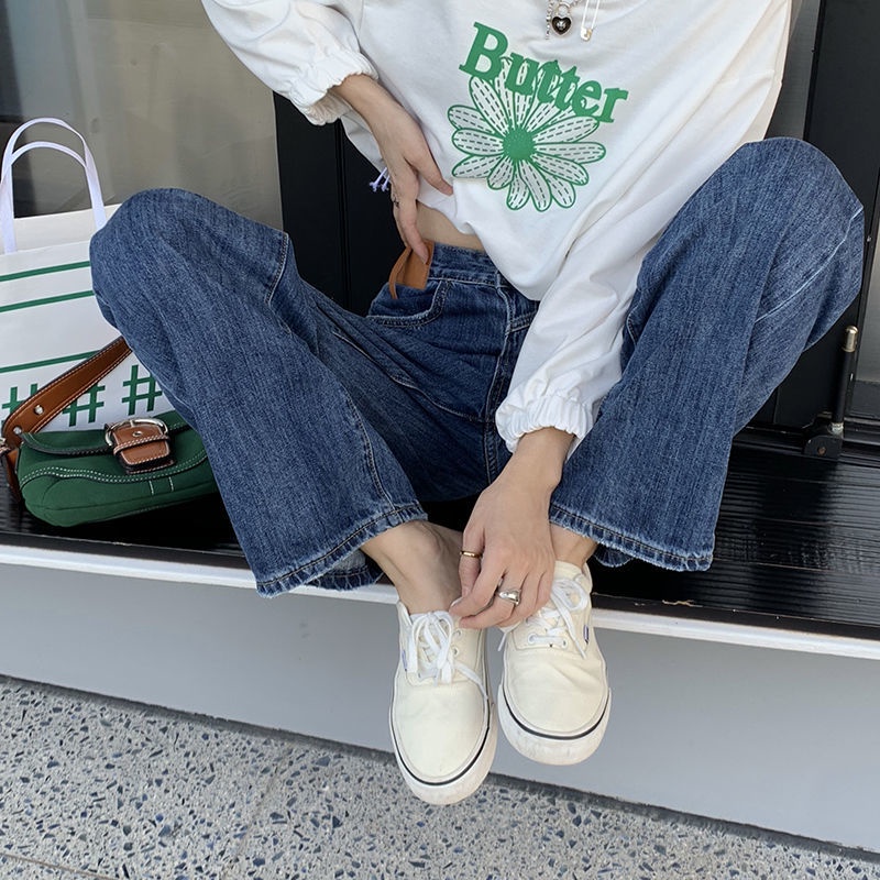 Quần jean dài XIAOZHAINV ống rộng lưng cao phong cách vintage cá tính cho nữ