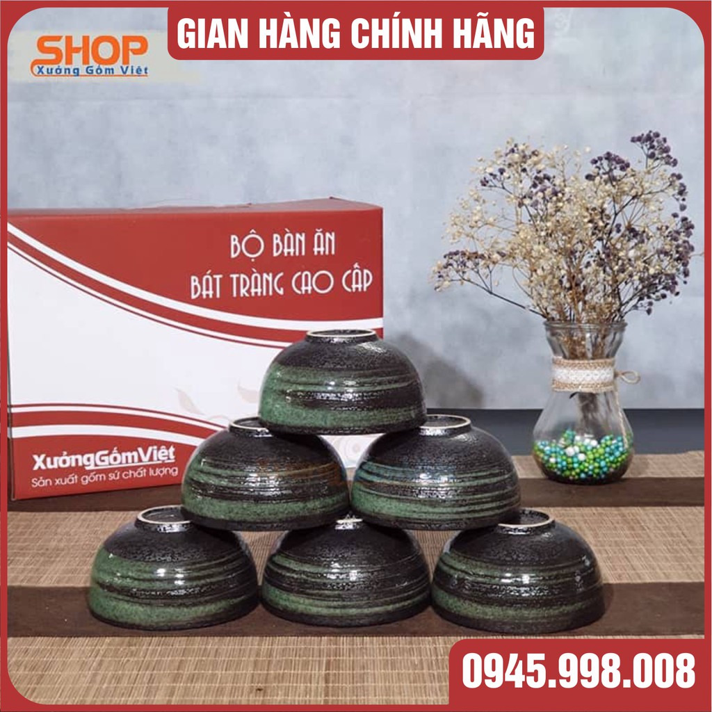 Bộ bát đĩa sứ Bát Tràng 12 MÓN quẹt sơn xanh kiểu Nhật đẹp sang trọng và đẳng cấp - XƯỞNG GỐM VIỆT