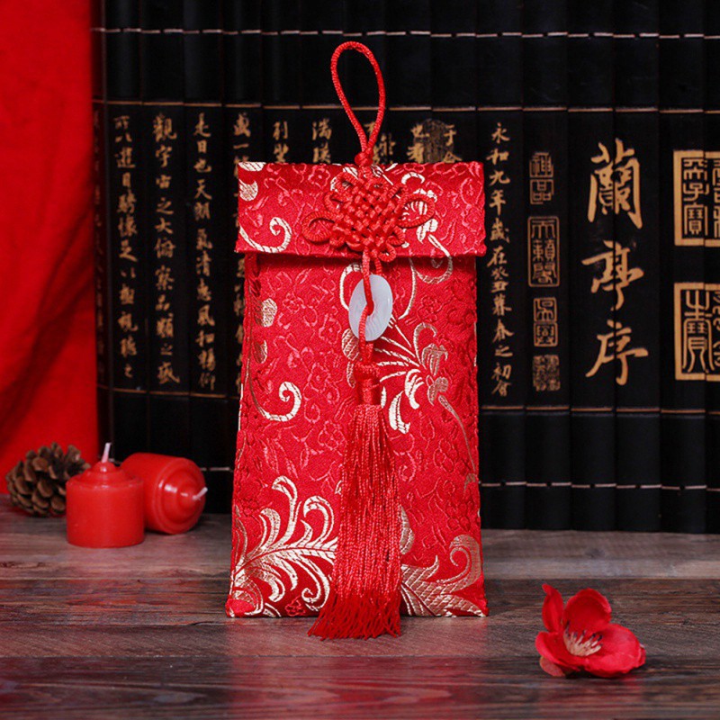 Bao Lì Xì Vải Thổ Cẩm Phối Nơ cài  Đứng và Ngang 2 đầu Xinh Xắn