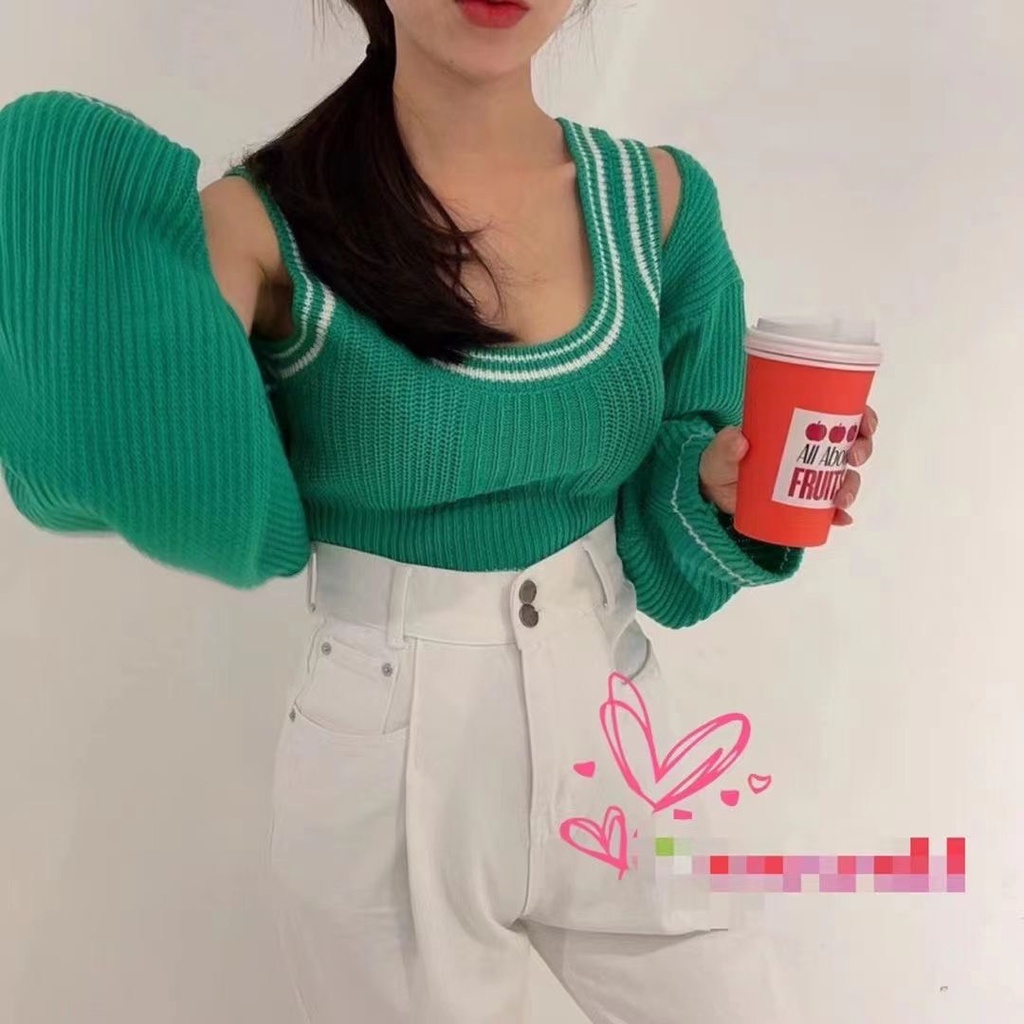 Set Áo Khoác Set Áo 2 Dây Áo Khoác Dệt Kim Set Áo Cadigan Kẻ Phối Áo Ba Lỗ Phong Cách Cá Tính Phù Hợp Đi Chơi Ak1381