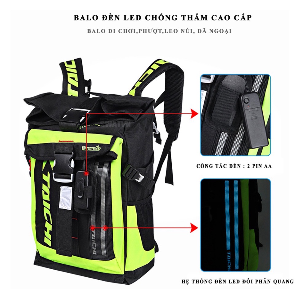 Balo túi TAICHI chống nước kèm đèn led đi đêm 3 chế độ hàng chuẩn cao cấp