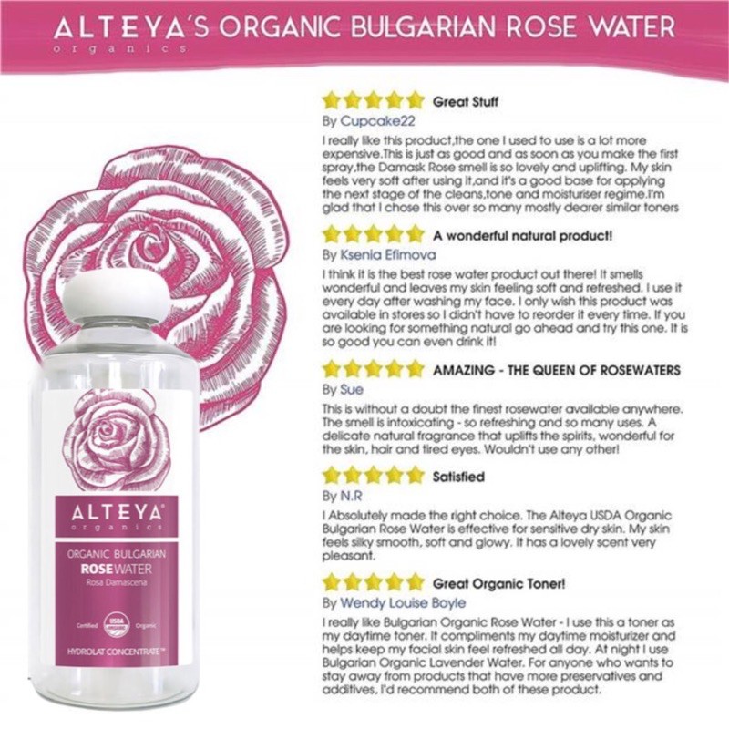 Nước Hoa Hồng Alteya Organics Hữu Cơ Bulgary (Rose Damascena) - Organic Bulgarian Rose Water, 500ml