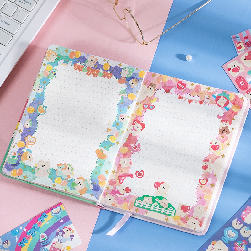 Flowertree Bộ 2 Sticker Trang Trí Sổ Tay Hình Gấu