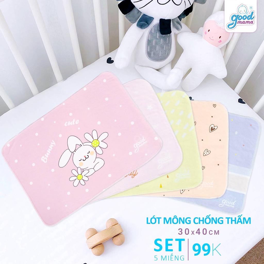 5 TẤM LÓT SƠ SINH BẰNG VẢI GIẶT ĐƯỢC CHO BÉ (LÓT PHÂN SU)