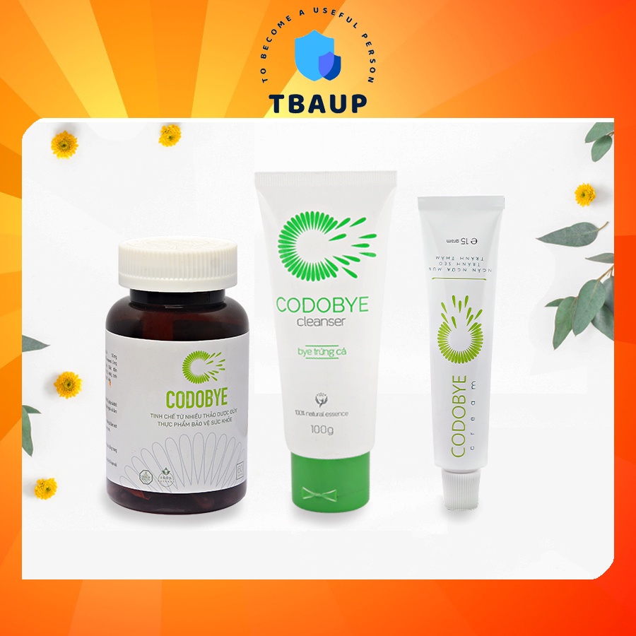 Codobye - Bộ chăm sóc da mụn, ngừa thâm nám, kiềm dầu, giảm nhờn, (Kem bôi, sữa rửa mặt, viên uống) thành phần thảo dược
