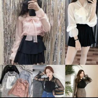 Áo lưới cột nơ kèm áo lót sang chảnh dễ phối đồ.