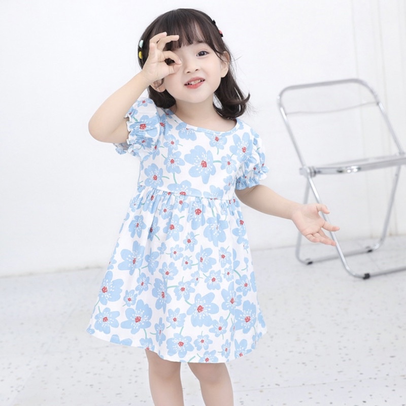 Váy hoa cho bé gái 10-22kg tay bồng đáng yêu, vải kaki mềm xinh xắn, hàng Quảng Châu cao cấp