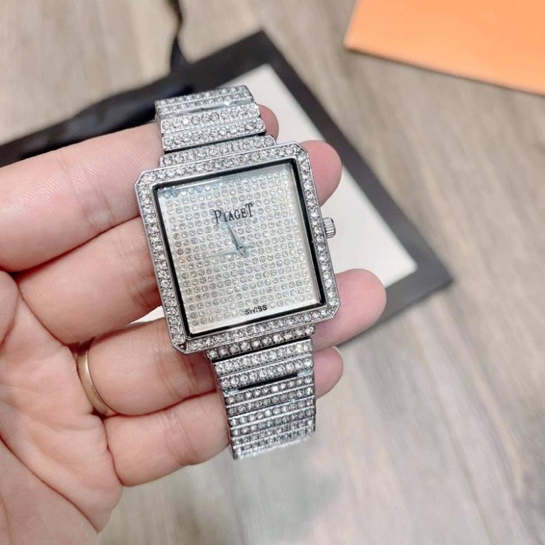 Đồng hồ nam nữ mặt vuông Full đá , dây kim loại chống gỉ - Đồng hồ PiaGet thời trang nam nữ FULLBOX | BigBuy360 - bigbuy360.vn