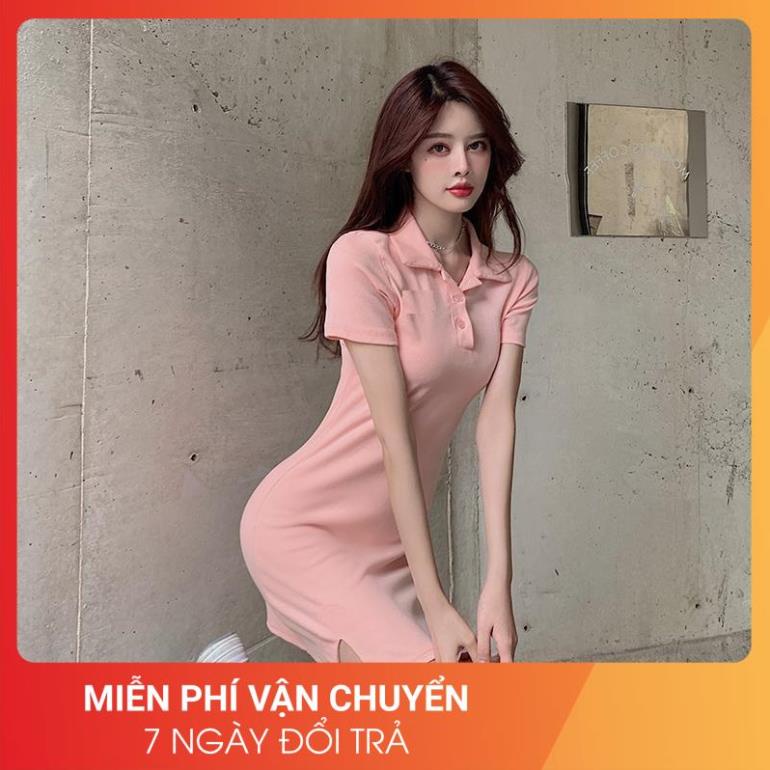 Váy Polo Xẻ Tà 24APRIL Nữ [FREESHIP] 🌸 Đầm thun có cổ dáng suông ôm cộc tay màu pastel đẹp cá tính Ulzzang 🌸 | BigBuy360 - bigbuy360.vn