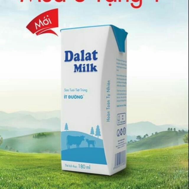 (HCM) Lốc sữa tiệt trùng Dalatmilk có đường/ ít đường hộp 180ml