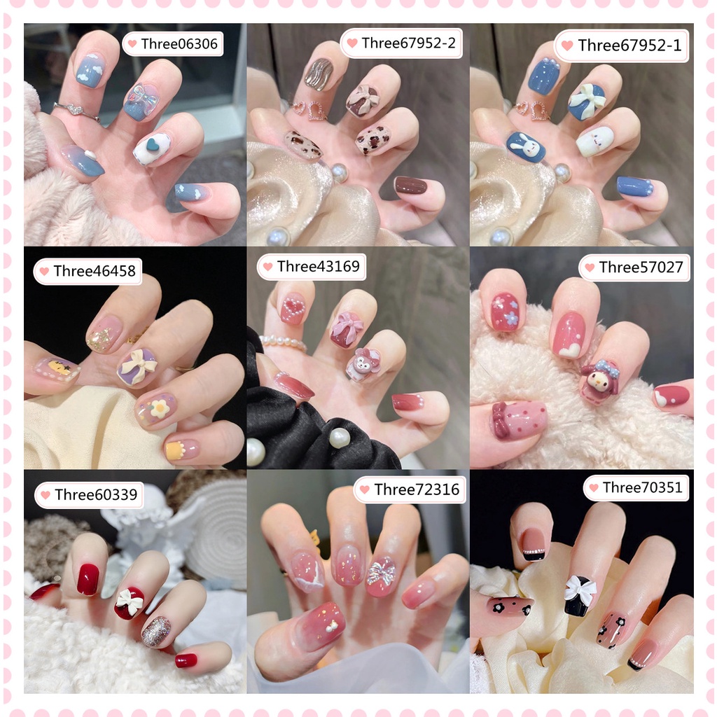 [Hàng Mới Về] Bộ 24 Móng Tay Giả Màu Trắng Đính Nơ Thời Trang Xinh Xắn Dành Cho Nữ