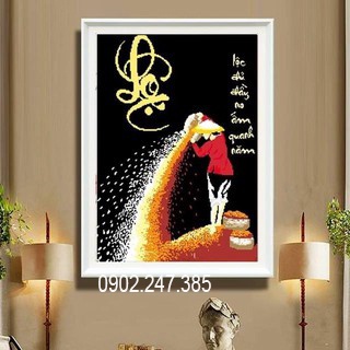 Tranh đính đá chữ lộc KT:50x68cm. tranh gắn đá chưa gắn.