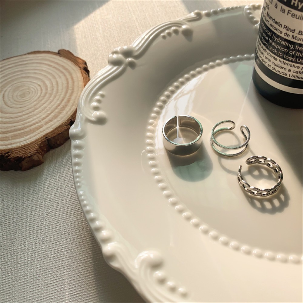 Set 3 Nhẫn Kim Loại Màu Bạc Khắc Chữ Phong Cách Hàn Quốc