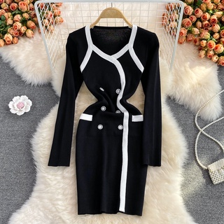 Đầm len cổ v, váy len ôm body gợi cảm đ792