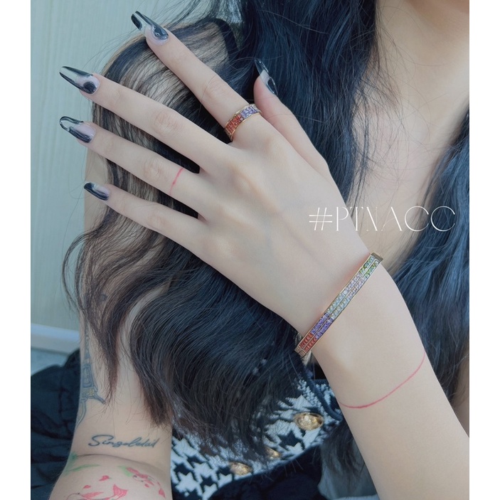 Vòng tay titan full đá paguet 7 màu 2 hàng sáng đẹp sang trọng .PTNACC.