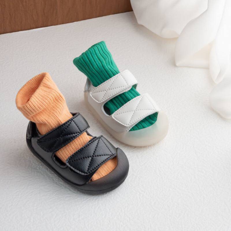 sandal bé trai dép tập đi cho bé gái có mũi chống vấp 2 quai dán tùy chỉnh độ dài da PU siêu mềm cho bé 6m full hộp 131