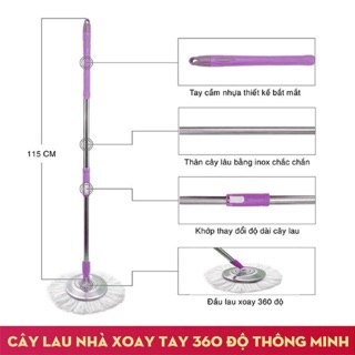 Bộ gậy bông bàn xoay inox - thay thế trong bộ lau nhà 360