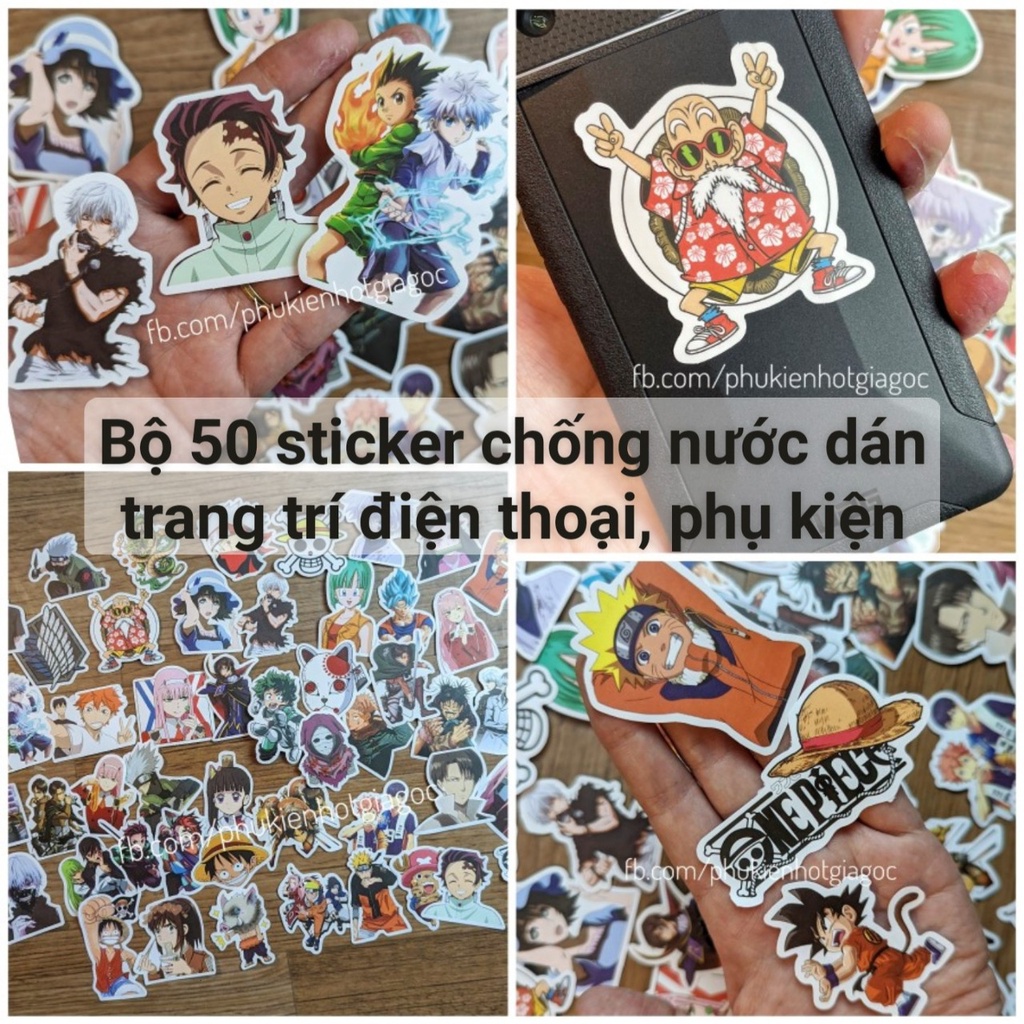 Bộ 50 sticker chống nước dán trang trí điện thoại , phụ kiện các truyện Manga hot nhất