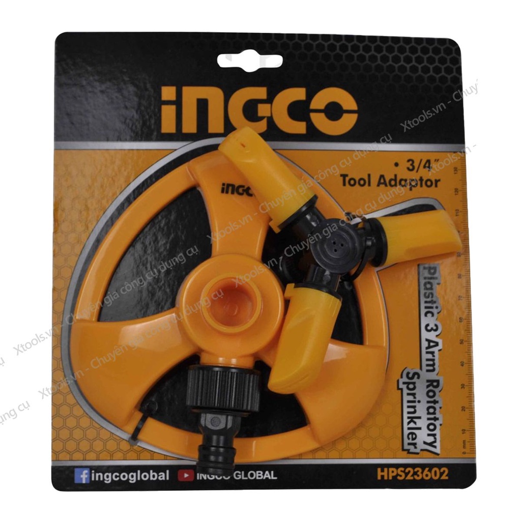 Bộ đầu phun nước tưới cây 360 độ INGCO HPS23602 chất liệu ABS và PP siêu cứng khớp nối 3/4&quot; kích thước 16,5 * 14 * 8cm