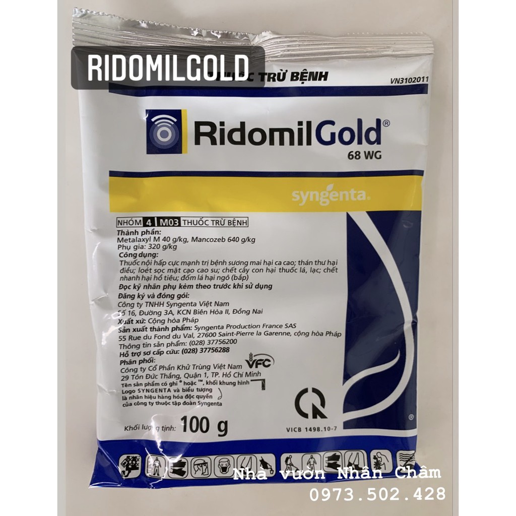 Thuốc trừ nấm bệnh Ridomil 68 WG 100g cho hoa lan, hoa hồng..