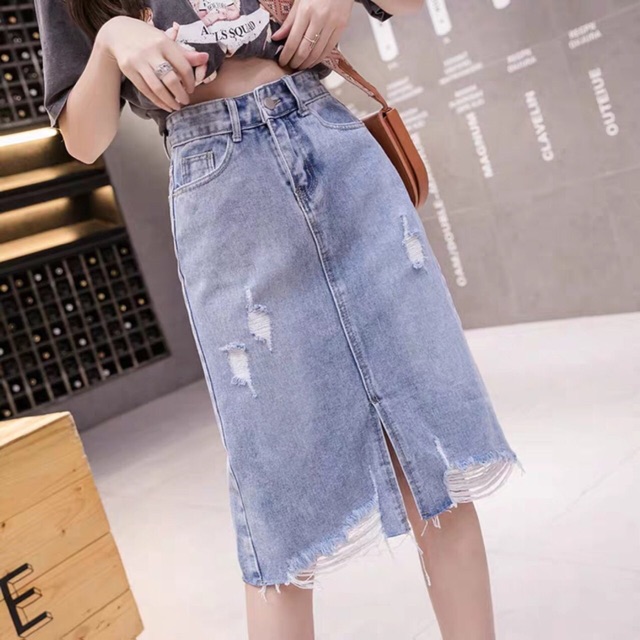 Chân Váy Bò Dài Xẻ trước Thời Trang