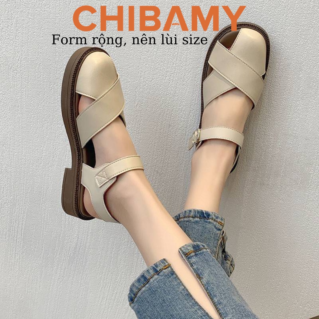 Dép sandal Rọ nữ 2 NAN Chéo bản to CHIBAMY chất da mềm đế 3cm
