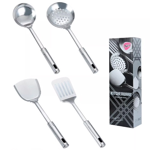 COMBO bộ 4 vá sạn xẻng vợt inox, dụng cụ muôi muỗng vá sạn xẻng vợt, dụng cụ nhà bếp chiên xào nấu