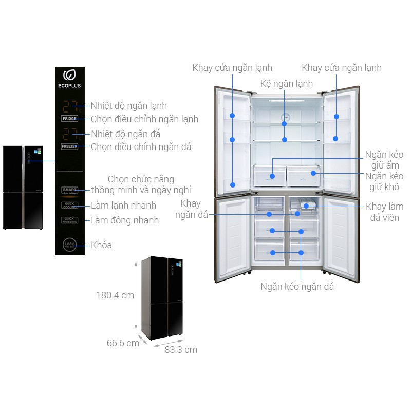 Tủ lạnh Aqua Inverter 456 lít AQR-IG525AM GB