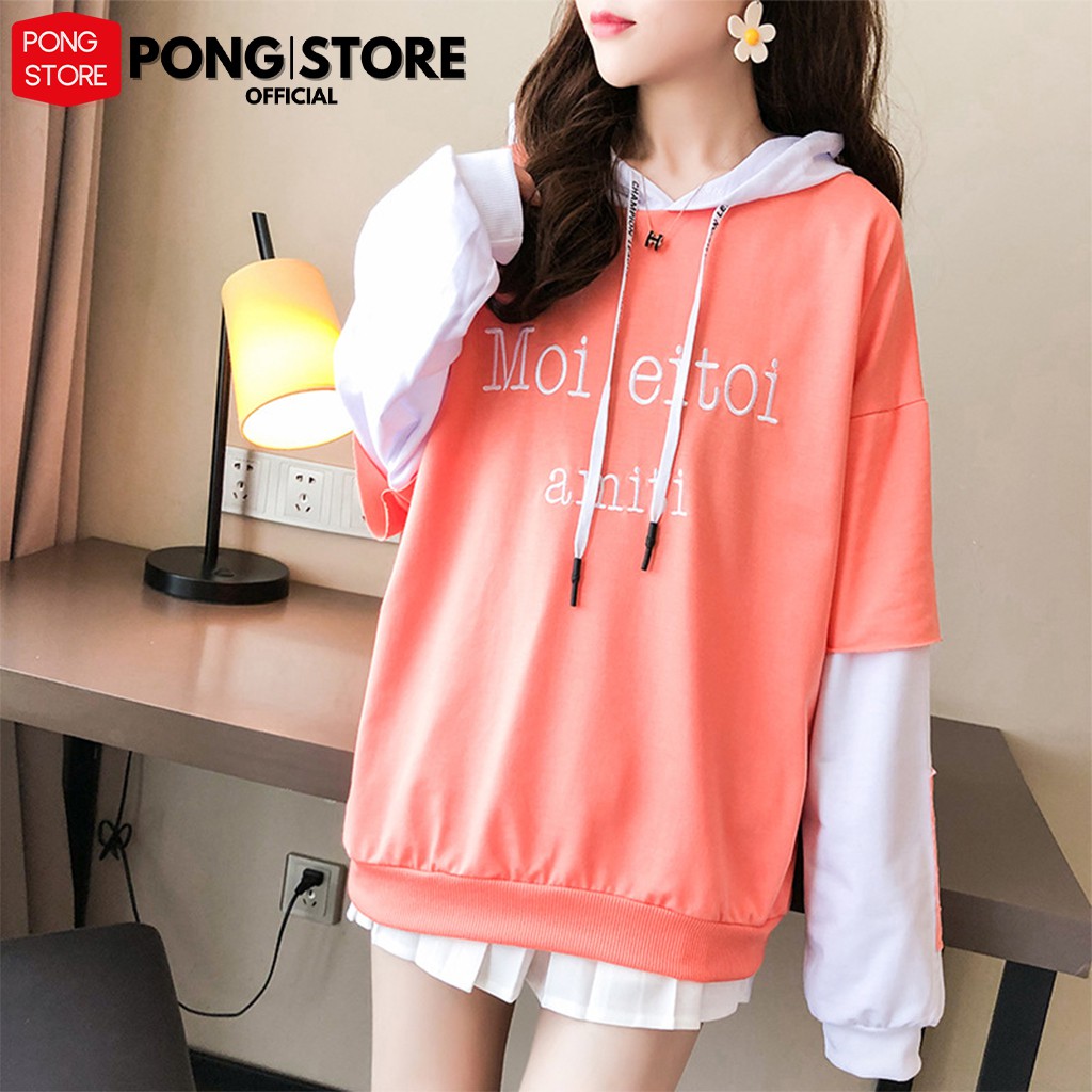 Áo hoodie nữ form rộng phối màu phong cách hàn quốc SMITI, áo khoác hoodie nỉ dáng rộng thoải mái