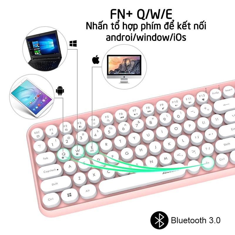 Bàn phím bluetooth Ajazz 308i siêu đẹp dùng cho PC, Laptop, máy tính bảng, Macbook trên Window, Androi, iOS